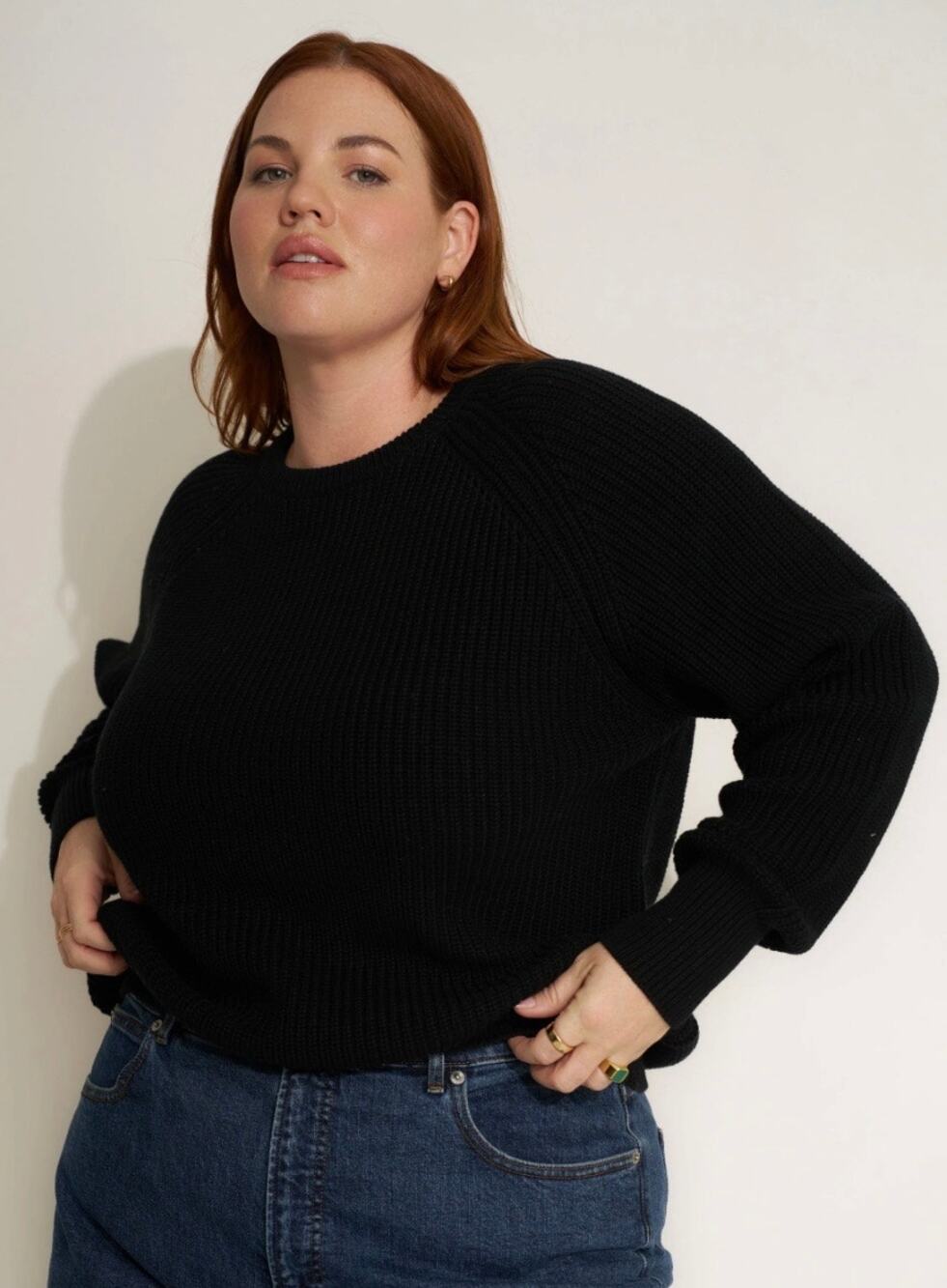 Callahan Knitwear The Crew Ribbed Chunky Knit Sweater Black Jumper Medium